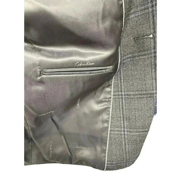 Calvin Klein Blazer Men 40R Gray Multi Plaid 70% Wool Slim Fit - Picture 9 of 10